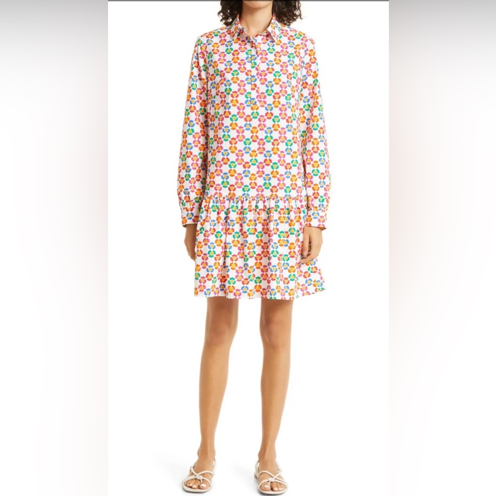 SALONI Multicolor Geometric Poplin Long Sleeve Dress